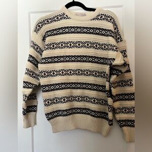 Vintage Heather & Tweed Handknit England 💯 Cotton Sweater Cream Navy S M